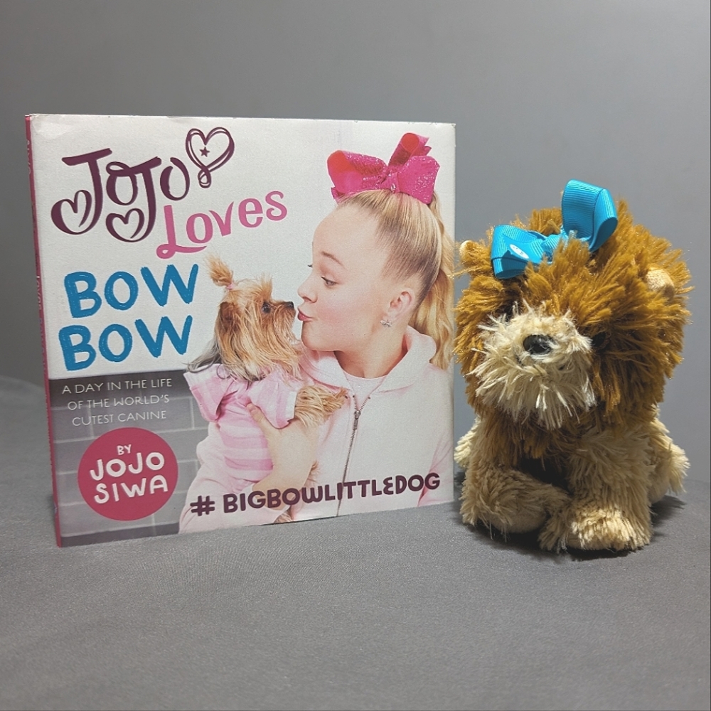 JoJo Siwa book and matching Bow Bow plush Yorkshire terrier
